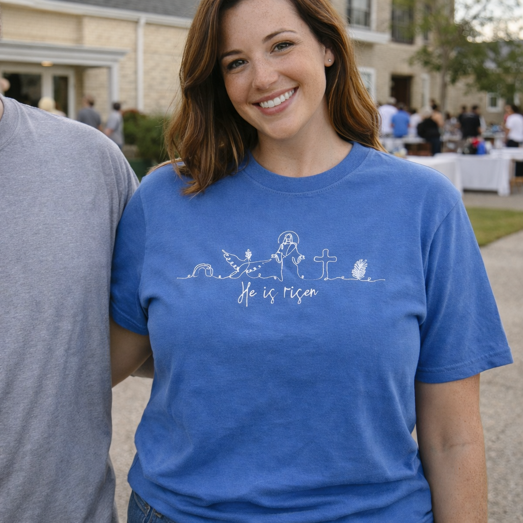 He Is Risen – Embroidered Faith Tee