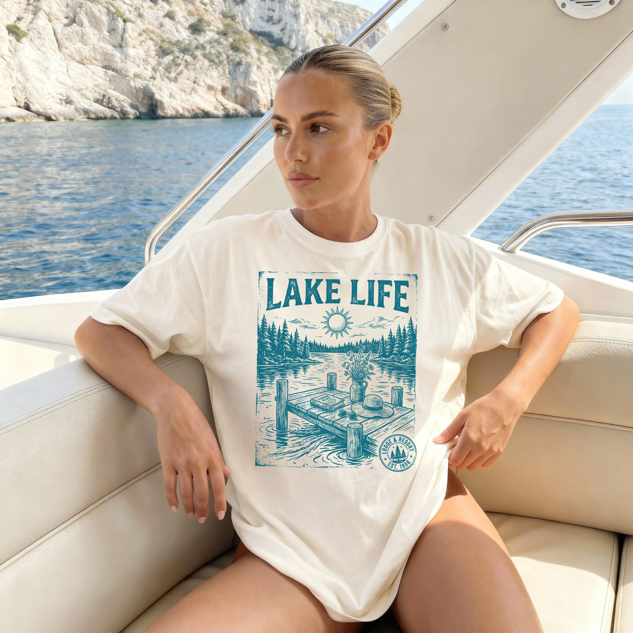 Lake Life Tee Comfort Colors Ivory, Lake Shirt, Summer Vacation Graphic Tee, Boat Day T-Shirt