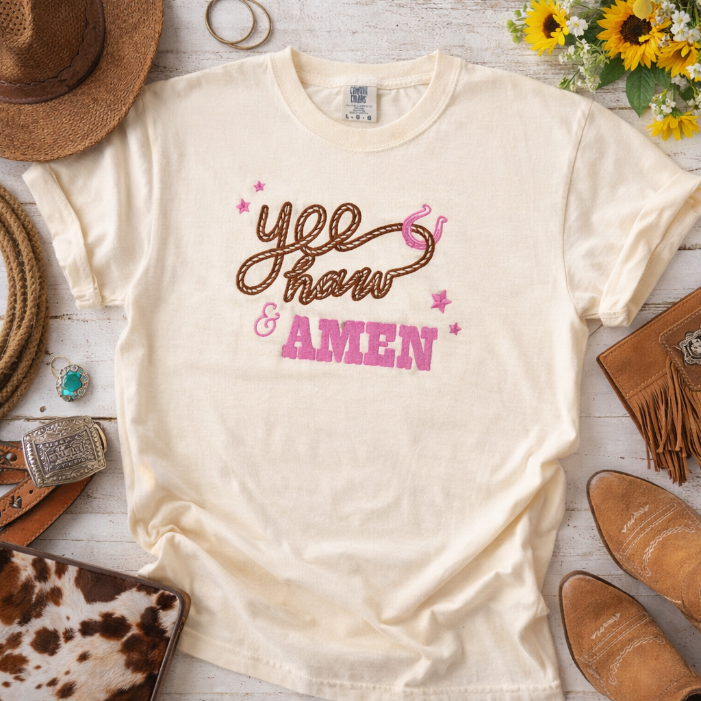 Yee Haw & Amen – Embroidered Tee