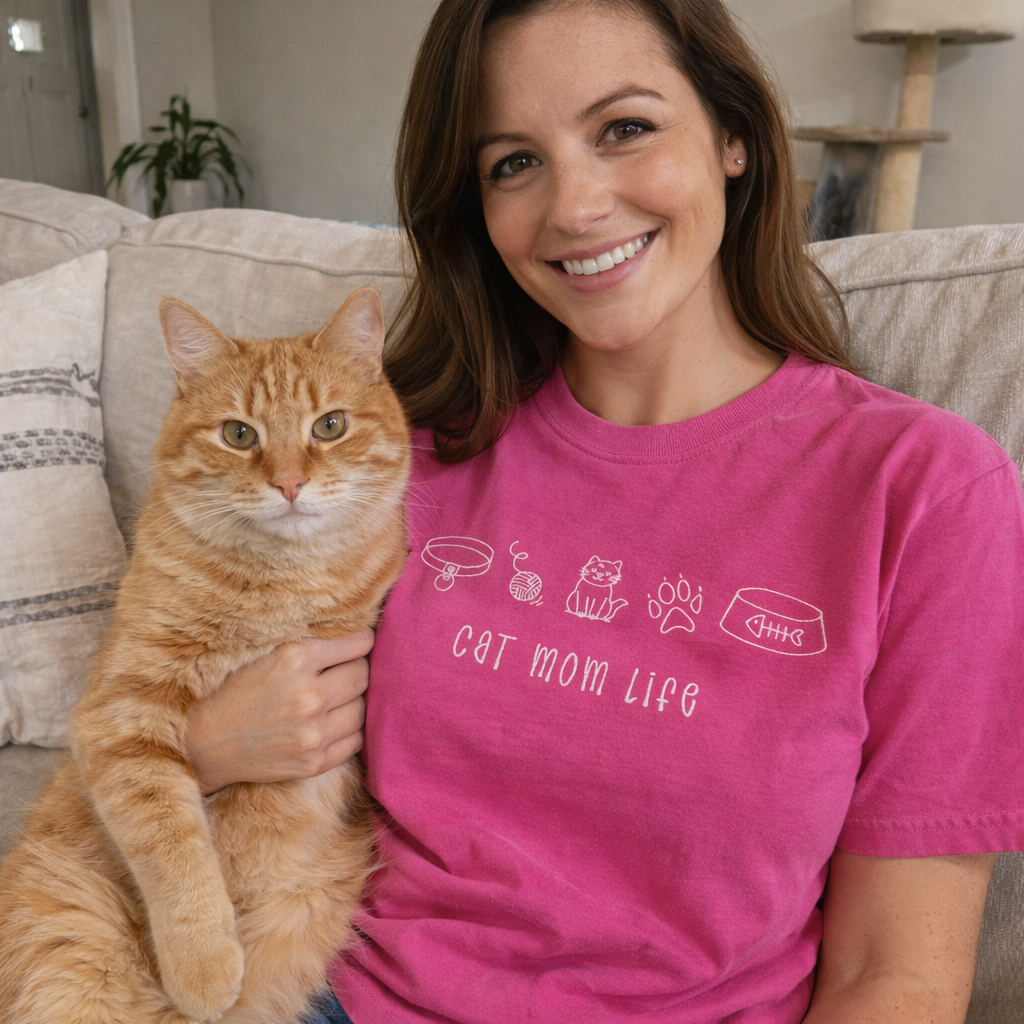 Cat Mom Life – Custom Embroidered Tee