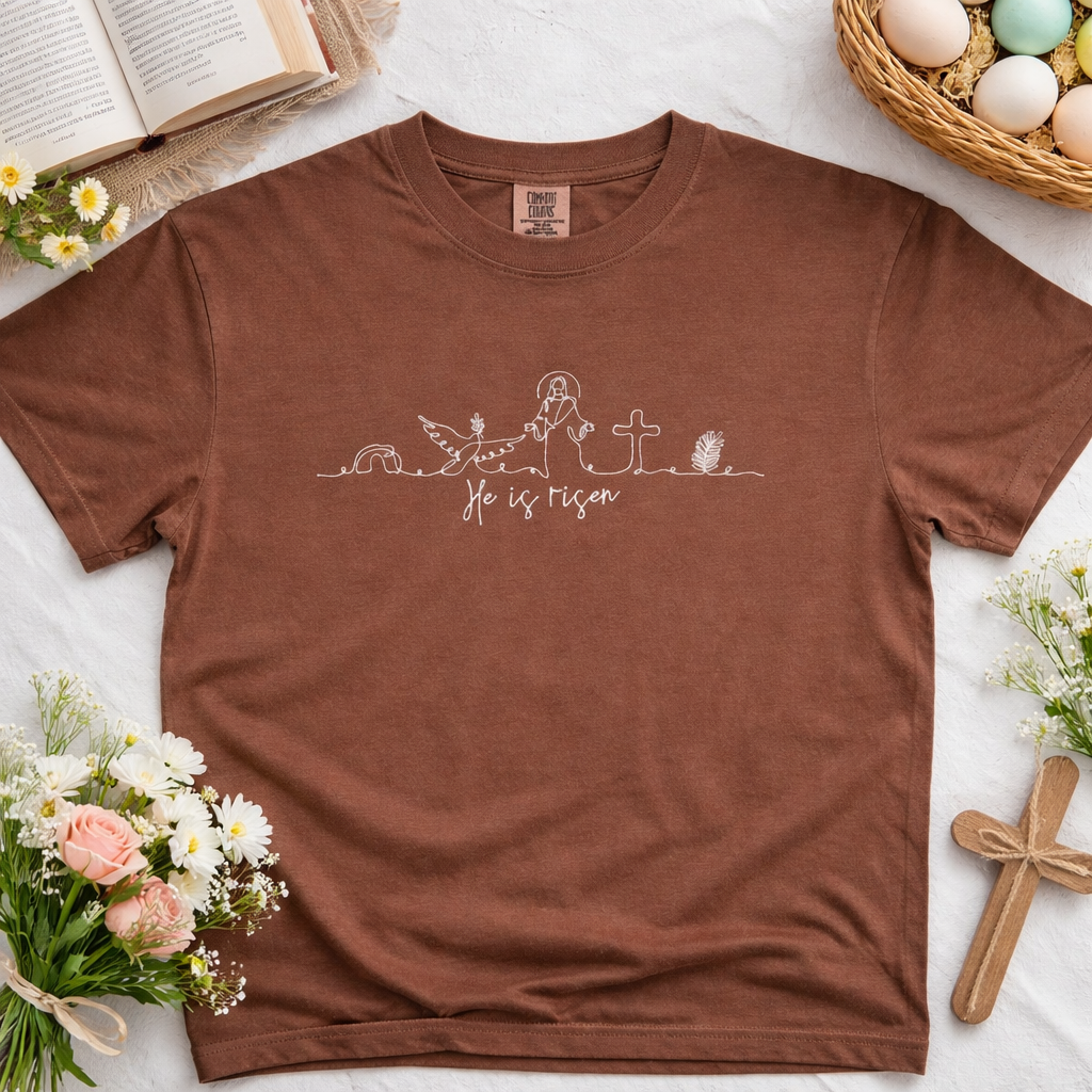 He Is Risen – Embroidered Faith Tee