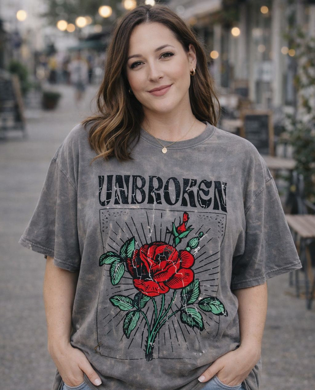 Some stories are written in scars, strength, and quiet resilience.
The Unbroken Rose Acid Wash Tee is designed for women who have weathered storms and still bloom. Featuring a bold vintage-inspired rose graphic and distressed “UNBROKEN” typography, this oversized tee blends soft structure with fearless beauty.
Each shirt is individually washed for a one-of-a-kind finish—no two are exactly alike—making every piece as unique as your journey.
Comfortable. Meaningful. Made to be lived in.