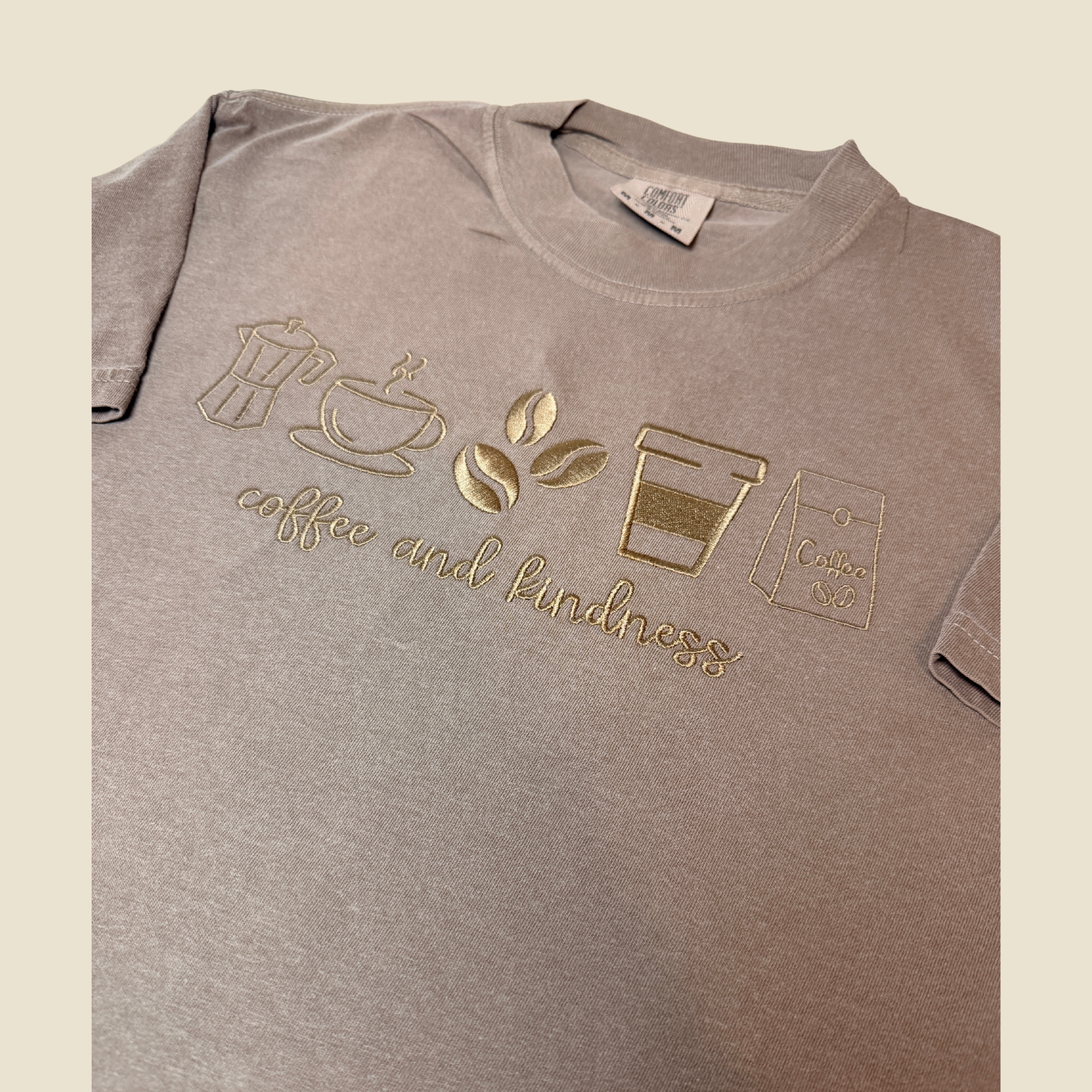 Coffee and Kindness Embroidered Tone on Tone Tee