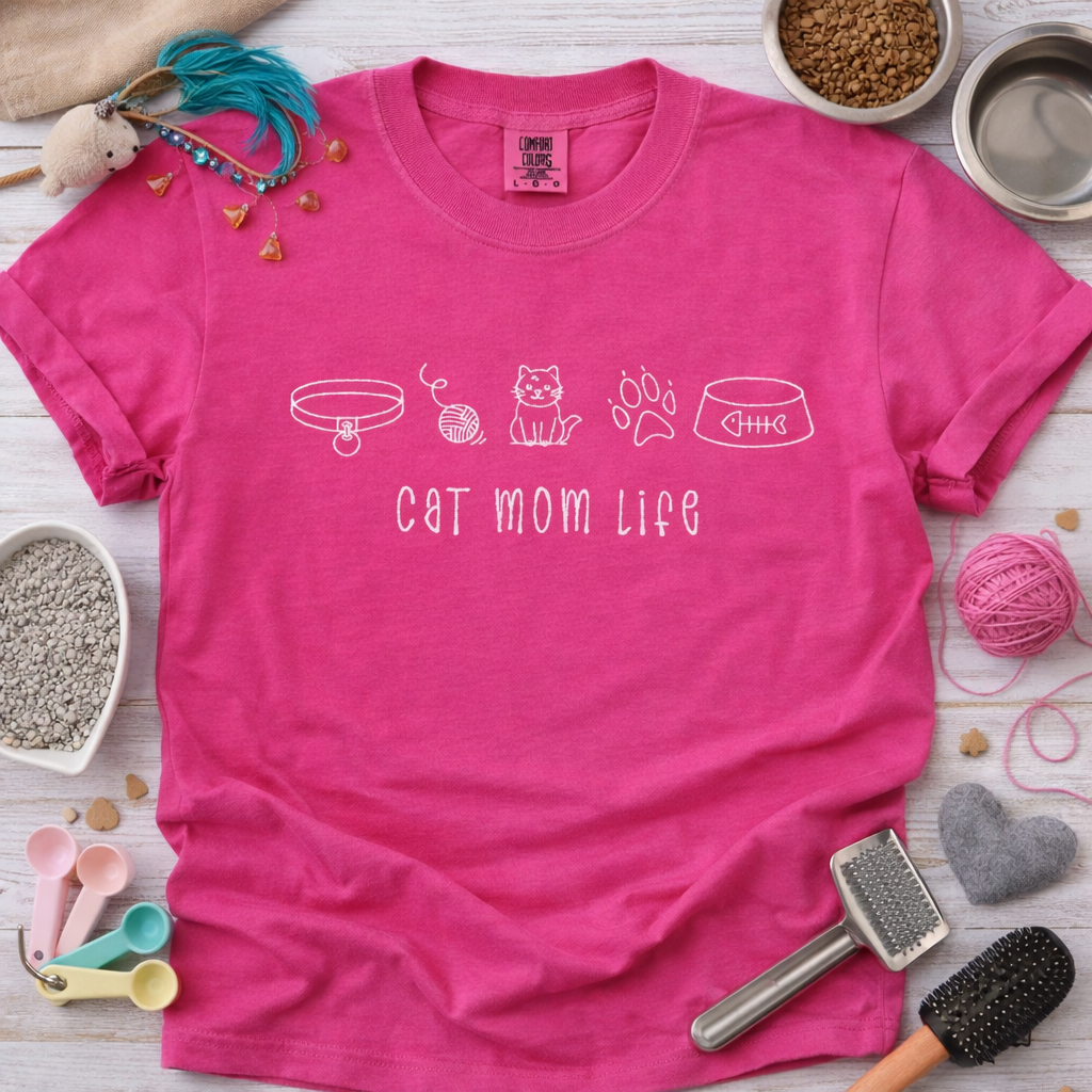 Cat Mom Life – Custom Embroidered Tee
